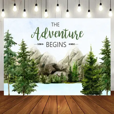 Aperturee The Adventure Begins Mountain Baby Shower Backdrop