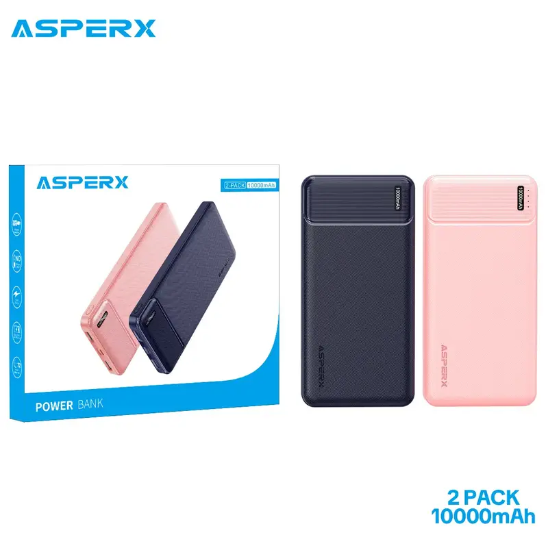 AsperX 10000mAh/15000mAh Power Bank, 2 Pack Portable Charger with USB Charging Cable, Battery Pack for Smartphone, AirPods, e...