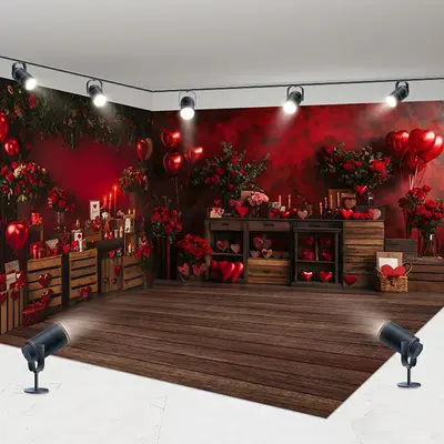 Aperturee Retro Wood Cabinet Valentines Vibe Room Set Backdrop, 7X7FT(Left Wall)+10X7FT(Right Wall)+10X7FT(Floor), 247.5 USD,...