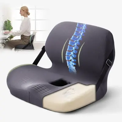 Non-Slip Memory Foam Seat Cushion with Back Support – Ergonomic, Skin-Friendly, Breathable Mesh, Washable Cover, for Office...