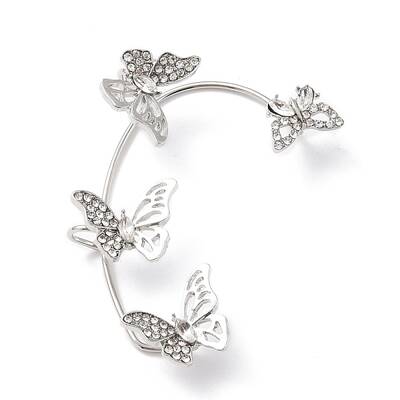 Butterfly Crystal Rhinestone Cuff Earrings for Girl Women Gift