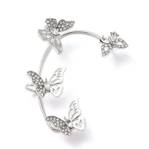 Butterfly Crystal Rhinestone Cuff Earrings for Girl Women Gift