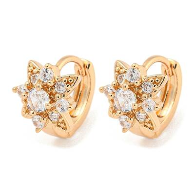 Brass Micro Pave Clear Cubic Zirconia Hoop Earrings