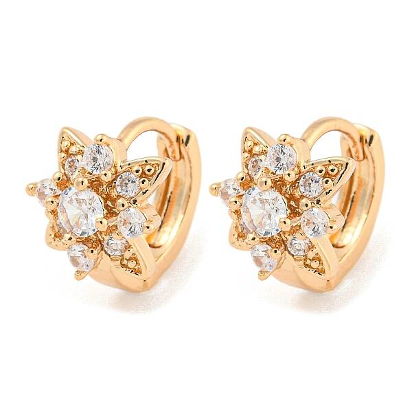 Brass Micro Pave Clear Cubic Zirconia Hoop Earrings