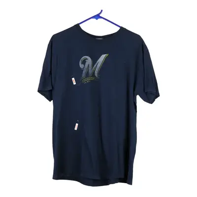 Milwaukee Brewers Majestic MLB T-Shirt - Large Blue Cotton