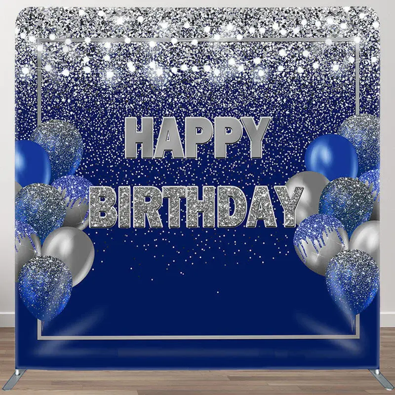 Aperturee Navy Silver Balloons Fabric Backdrop Cover for Birthday - Aperturee