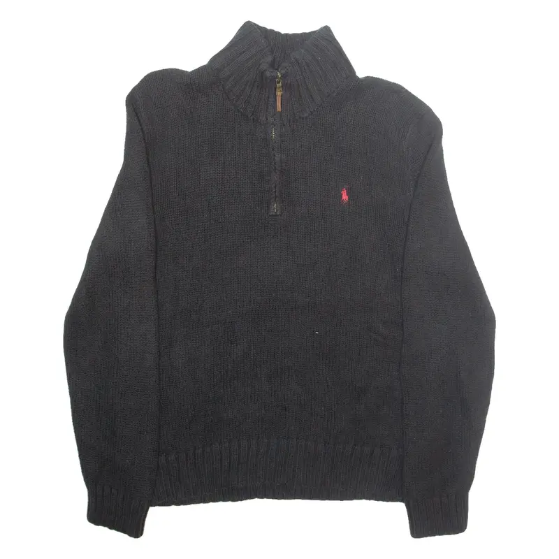 POLO RALPH LAUREN Mens Jumper Black 1/4 Zip Tight Knit M