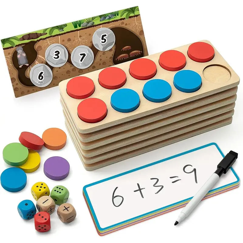 SYNARRY Wooden Ten-Frame Set Math Manipulatives for Kindergarten Elementary 1st 2nd Grade Homeschooling, Addition and Subtrac...