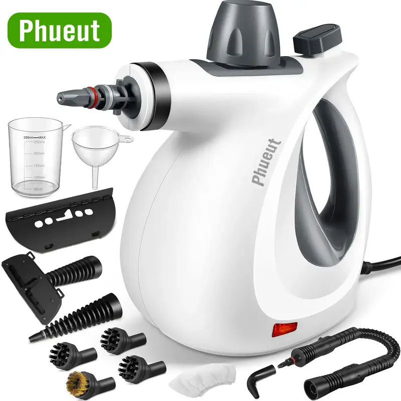 Phueut Pressurized Handheld Multi-Surface Natural Steam Cleaner with 12 pcs Replacement Parts , Multi-Purpose Steamer for Hom...
