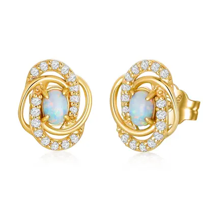 14K Gold Opal Stud Earrings