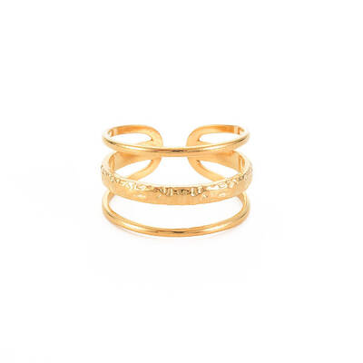 Ion Plating(IP) 304 Stainless Steel Triple Line Open Cuff Ring for Women