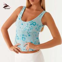 Women Y2K Sequin Cami Top Sparkly Beaded Rhinestone Scoop Neck Tank Top Open Back Wide Strap Crop Tops Party