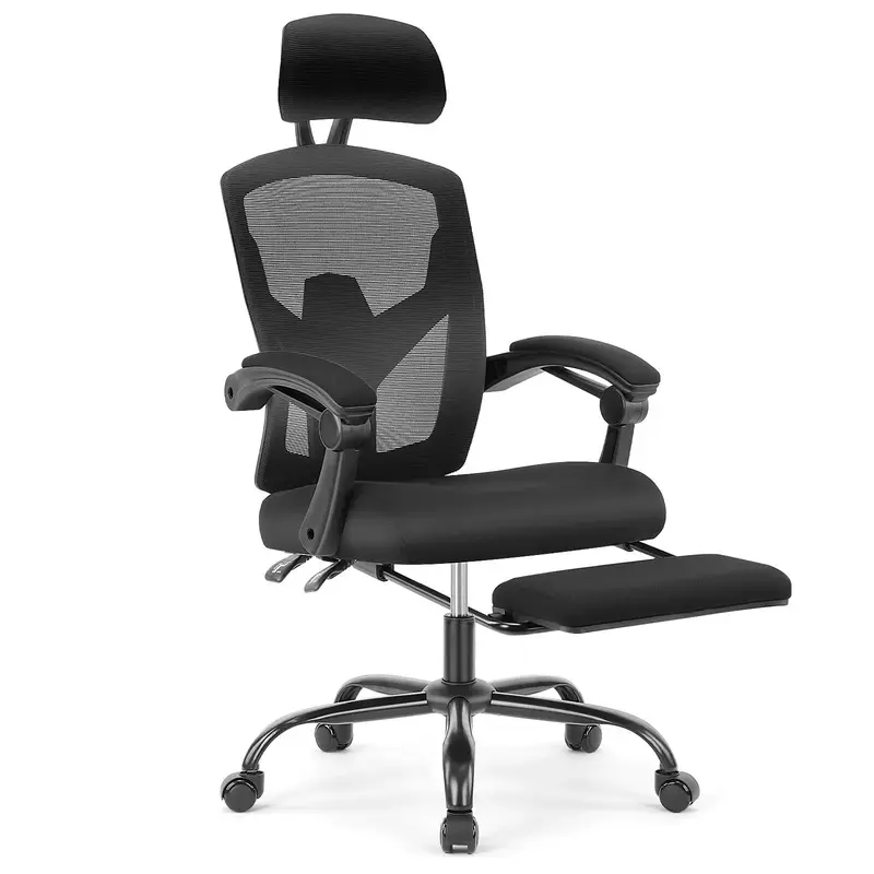 Ergonomic Office Chair with Foot Rest and Adjustable Headrest, Mesh Swivel Rolling Task Chair, Height Adjustable, Office