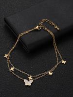 Butterfly Decor Double Layer Anklet For Women & Men, Fashion All-match Accessory, Trendy Jewelry Accessories for Party and Da...