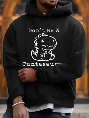 Men's Cartoon Dinosaur Print Drawstring Essentials Hoodie, Fashion Pocket Sweatshirt for Daily Wear, Men Spring & Fall Clothe...