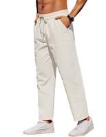 COOFANDY Mens Linen Casual Pants Lightweight Drawstring Beach Pants Elastic Waist Yoga Summer Trousers Classic Menswear