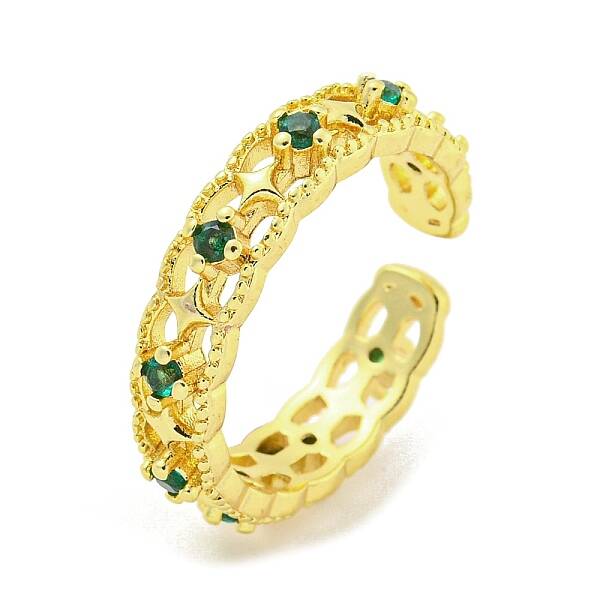 Hollow Brass Micro Pave Green Cubic Zirconia Cuff Rings