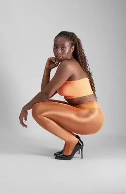LECHERY® LUSTROUS SILKY SHINY 20 DENIER SHEER PANTYHOSE TIGHTS • ORANGE | Size: L/XL | Color: ORANGE