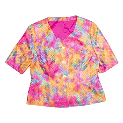 MODE KOLLER BASEL Short Sleeve Scale Design Womens Blazer Jacket Pink 90s Crazy Pattern M