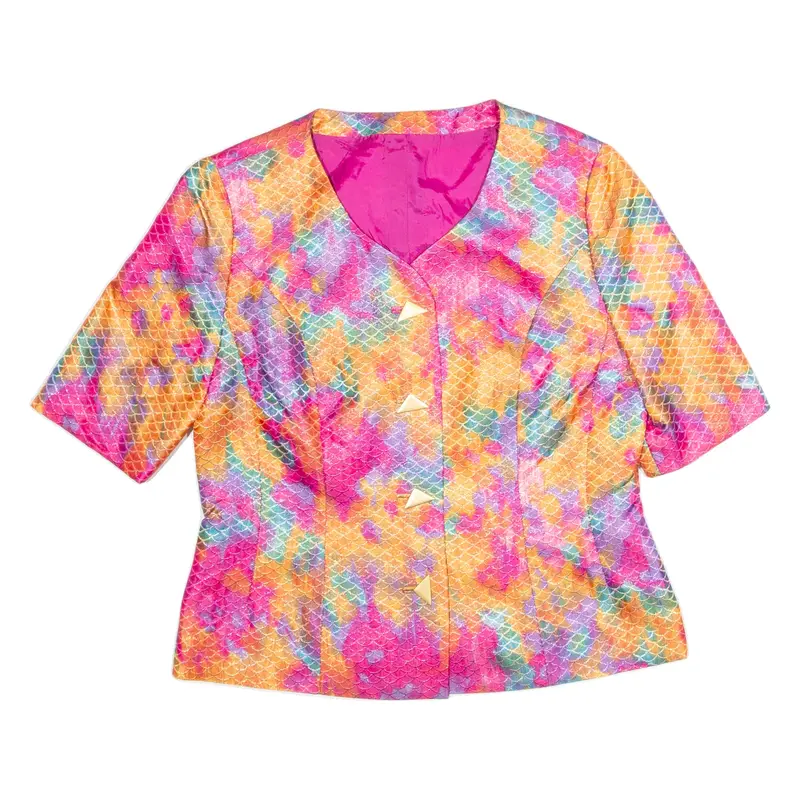 MODE KOLLER BASEL Short Sleeve Scale Design Womens Blazer Jacket Pink 90s Crazy Pattern M