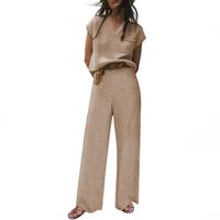 EVALESS Womens Lounge Sets for Women Summer Fall Outfits Two Piece Outfits Sleeveless V Neck Knit Pullover Tops and Wide Leg ...
