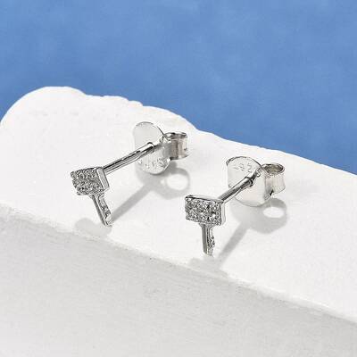 Key S925 Sterling Silver Micro Pave Clear Cubic Zirconia Stud Earrings for Women