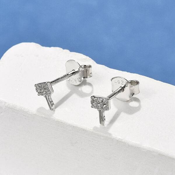 Key S925 Sterling Silver Micro Pave Clear Cubic Zirconia Stud Earrings for Women