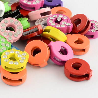 Mixed Color Zinc Alloy Grade A Rhinestone Letter Slide Charms