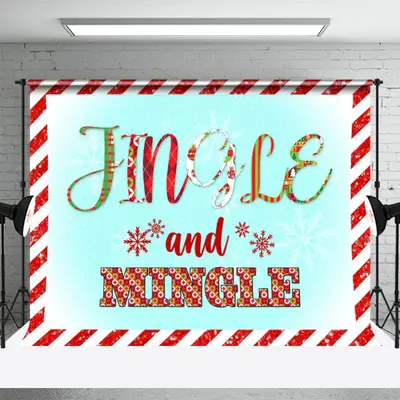 Jingle And Mingle Snow Red White Christmas Backdrop - Aperturee