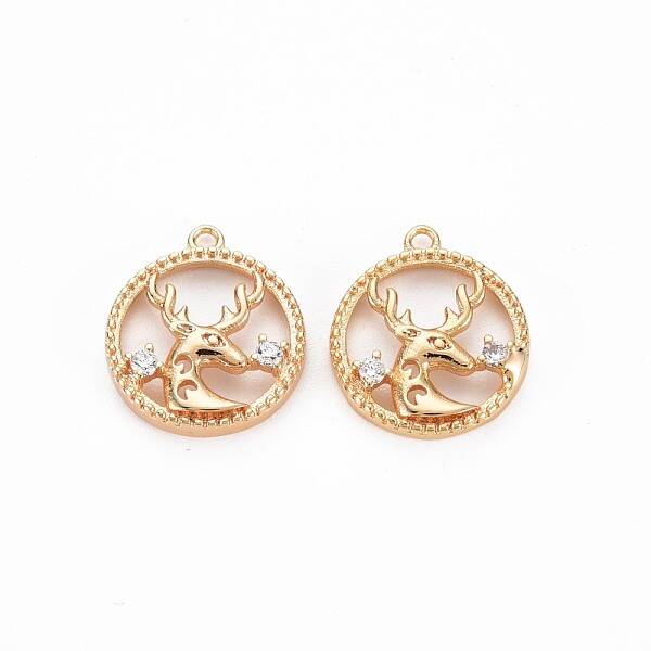 Brass Micro Pave Clear Cubic Zirconia Charms