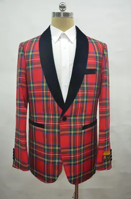 Men Tartan Red  Dinner Jacket