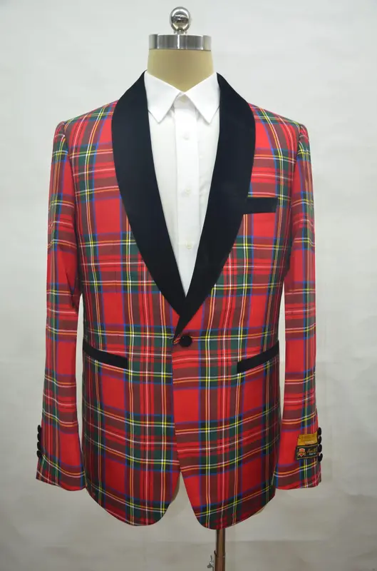 Men Tartan Red  Dinner Jacket