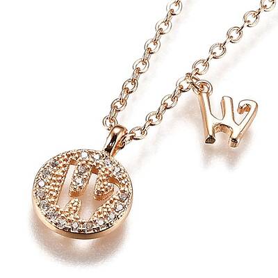Brass Micro Pave Clear Cubic Zirconia Double Letter Pendant Necklaces