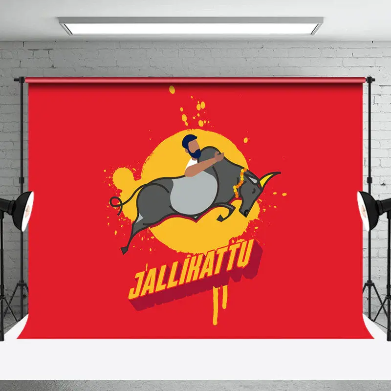 Splash Red Yellow Bullfighting Jallikattu Backdrop - Aperturee