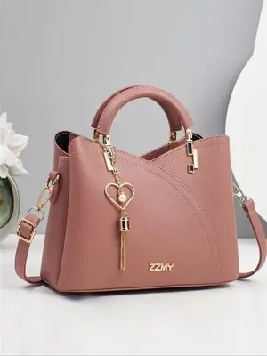 Women's Fashionable Solid Color Handbag, Casual Pu Leather Zipper Shoulder Bag for Daily Used, Trendy Versatile High-quality ...