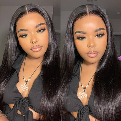 ISEE Pre Bleached Knots Silky Straight Human Hair Wig Invisible HD Lace Front Wig