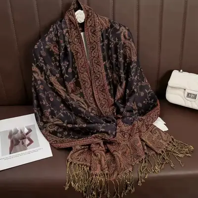 Bohemia Pashmina Hijab Scarf Long Muslim Cashmere Shawl Female Foulard Soft Turban Head Wraps For Women Headband with Paisley...