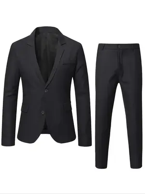 Men's Solid Lapel Long Sleeve Blazer & Pocket Pants Suit Set, Slim Business Formal Suit Set for Work Office, Menswear for All...
