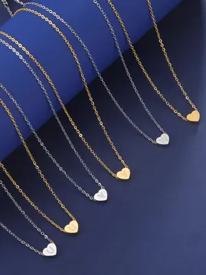 Heart & Letter Design Initial Pendant Necklace for Girlfriend, Elegant Stainless Steel Matching Jewelry, Girl's Temperament A...