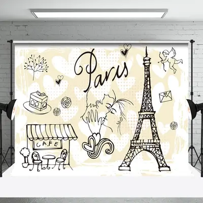 Yellow White Black Lines Cafe Couple Tower Backdrop