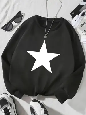 Girl's Star Print Drop Shoulder Sweatshirt, Casual Long Sleeve Round Neck Pullover for Fall & Winter, Kids Clothes for Daily ...