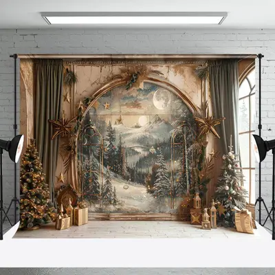 Aperturee Vintage Art Painting Wall Trees Christmas Backdrop - Aperturee