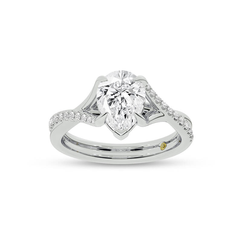 Lumen Twisted Pavé Shank Pear Shape Lab Diamond Engagement Ring | 18K White Gold 1 3/4 CT. TW.