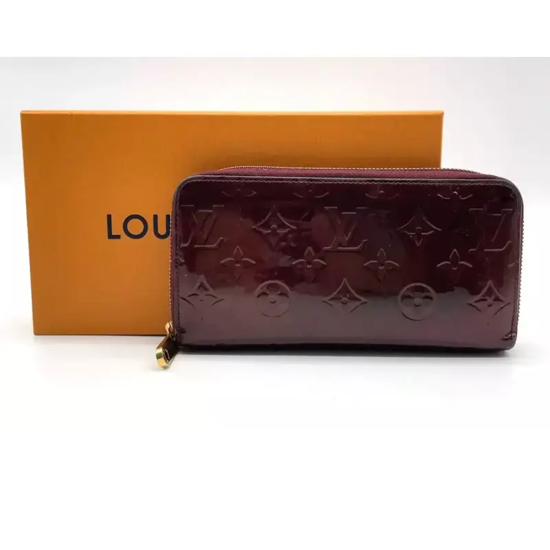 Pre-owned Louis Vuitton Vernis Bag Accessories Amaranto Round Zippy M93522 Long Wallet W/Box NS080295