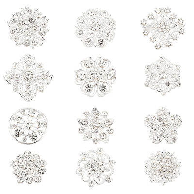 PH  Clear Rhinestone Crystal Flower Brooches Pins for Wedding Party