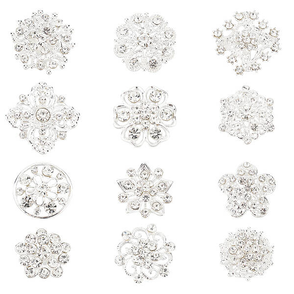 PH  Clear Rhinestone Crystal Flower Brooches Pins for Wedding Party