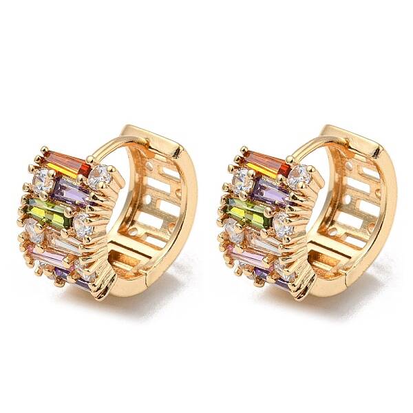 Brass with Colorful Cubic Zirconia Hoop Earrings