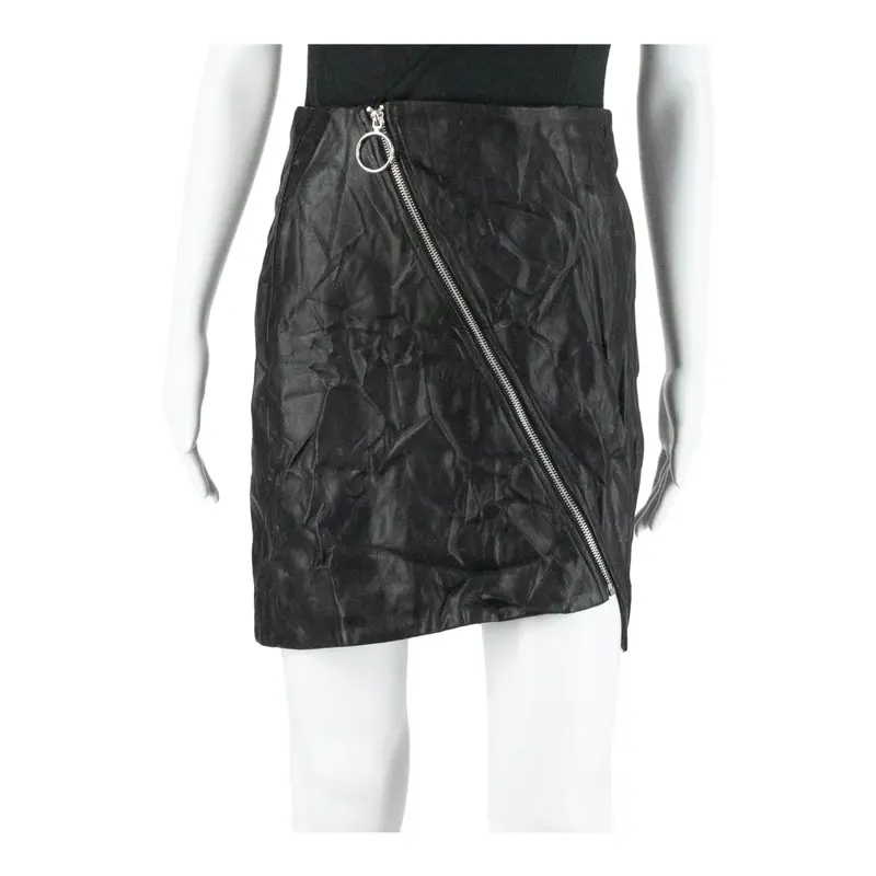 H&M Faux Leather Front Zip Womens Straight Skirt Black Short S