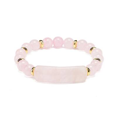 Natural Rose Quartz Rectangle Beaded Stretch Bracelet