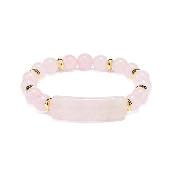 Natural Rose Quartz Rectangle Beaded Stretch Bracelet